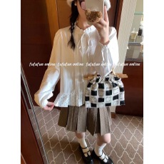 批发fufufun「札幌日记」原创日系复古小<b class='q'>波点</b>拼接下摆系带压褶<b class='q'>衬衣</b>