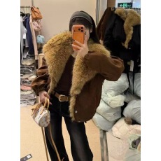 批发2025冬季新款韩版辣妹宽松显瘦环保毛绒大翻领羽绒服外套女潮