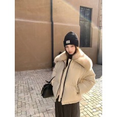 批发板栗可可 奶油泡芙白色短款羽绒服女冬季白鸭毛领外套