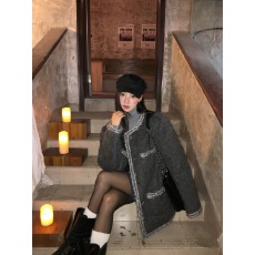 批发车迟恩Chien 车氏精选 高级感灰色气质千金小香风羊毛呢子外套女