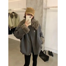 批发2025秋冬新款小众设计极简风拼接毛领派克羽绒服