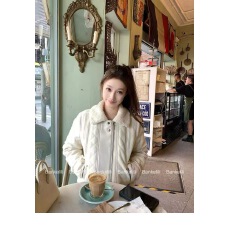 批发板栗可可Bankelili私藏款菱格绗棉翻领毛呢羽绒服外套