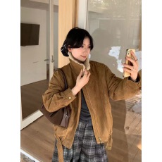 批发韩国东大门女装<b class='q'>秋</b>冬新款美拉德麂皮绒外套羊羔绒翻领夹克