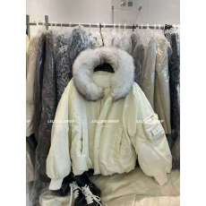 批发赵露思同款灰白色连帽羽绒服女冬季情侣保暖加厚大毛领工装派克服