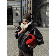 批发2025冬季新品巴恩风吉羊绒拼接皮羽绒外套毛领可摘卸