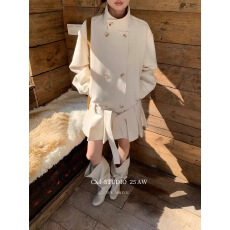 批发十三行正品2025冬季新款韩系氛围设计感压褶双排扣立领羽绒连衣裙