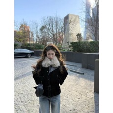 批发黄只只zzpalette 伦敦冬夜 羽绒内胆宽松廓形腰带毛毛棉服