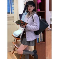 批发Turn right/陈大腿 冬日絮语温柔风圆领小众针织开衫时髦西装<b class='q'>外套</b>