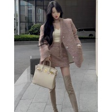 批发千金小香风套装法式飘带夹棉西装外套女秋<b class='q'>冬</b>高腰半身裙时尚两件套