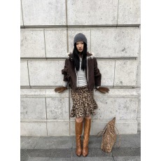 批发美式复古豹纹圈圈加厚毛呢半身裙秋冬新品百搭小众设计感鱼尾中裙