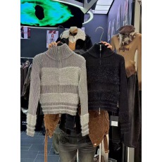 批发Unique SEI 韩版<b class='q'>街头</b>百搭拼接毛绒立领拉链显瘦短款针织毛衣开衫