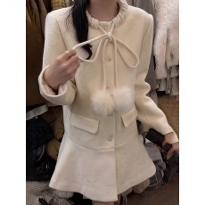 批发设计感小众蝴蝶结流苏毛呢外套女2025<b class='q'>冬</b>季新款韩版加厚中长款大衣