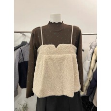 批发韩国chic秋冬洋气小众设计感温柔气质毛毛叠穿羊羔毛<b class='q'>吊带</b>背心女