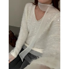 批发设计感小众钉珠网纱拼接亮片飘带<b class='q'>衬衫</b>女2025冬季新款法式<b class='q'>气质</b>上衣