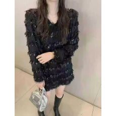 批发韩版毛毛<b class='q'>衬衫</b>女2025春季新款重工亮片流苏宽松<b class='q'>长袖</b>上衣v领<b class='q'>衬衣</b>潮