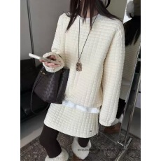 批发华夫格纯色T恤+卫衣+半身裙三件套