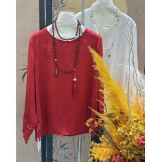 批发百搭气质新中式提花圆领<b class='q'>衬衫</b>中国风秋冬小衫内搭上衣打底