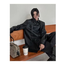 批发皮衬衫女高级感轻奢减龄洋气暗黑风翻领衬衣女宽松显瘦飘带外套<b class='q'>冬</b>