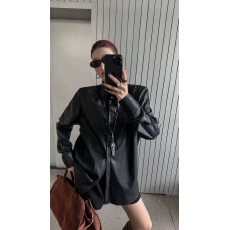 批发加薄绒皮衣外套2025新款酷飒风黑色衬衫女高级感轻奢洋气上衣