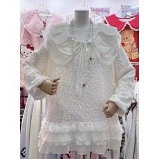 批发重工亮片长袖流苏<b class='q'>衬衫</b>女2025春季<b class='q'>新款</b>韩版宽松喇叭上衣荷叶边<b class='q'>衬衣</b>