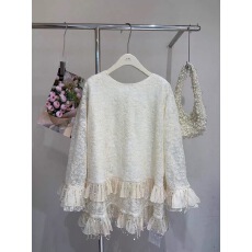 批发流苏喇叭袖蕾丝拼接宽松大版长袖<b class='q'>连衣裙</b>