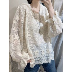 批发欧洲站2026新款佐尚甜美立体花朵蕾丝衫女减龄百搭修身<b class='q'>上衣</b>潮