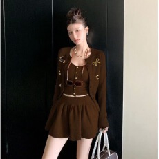 批发LINONEONE 一点妮味2.0 可爱小狗针织<b class='q'>衫</b>开<b class='q'>衫</b>吊带蓬蓬半身裙套装