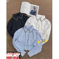 批发欧洲站早春新款白色翻领<b class='q'>假两件</b><b class='q'>衬衫</b>女百搭洋气上衣