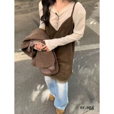 批发韩系复古蕾丝V领叠穿吊带背心女2026春新款气质中长款吊带<b class='q'>连衣裙</b>