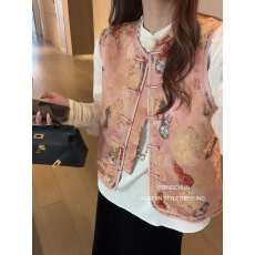 批发高端欧货新中式圆领盘扣印花刺绣重工国风无袖马甲2026新款