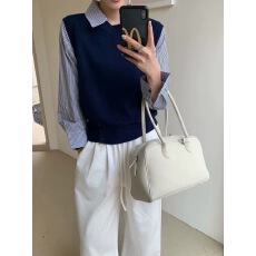 批发假两件羊毛针织马甲衬衫两件<b class='q'>套装</b>女欧洲站2025冬装新款欧货<b class='q'>女装</b>潮