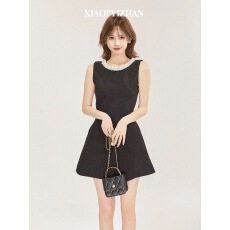 批发2026春季新款小香风珍珠钉珠领粗花呢修身背心<b class='q'>裙</b>连衣<b class='q'>裙</b>女