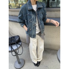 批发重工纯手工穿钻工艺丹宁牛仔衬衫星空女同款宽松显瘦衬衣外套潮