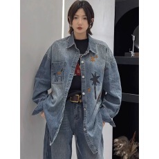 批发26早春上新时尚洋气减龄百搭显瘦气质重工刺绣洗水牛仔衬衫外套潮