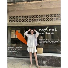 批发法式小众新款甜美蕾丝花边刺绣<b class='q'>娃娃领</b><b class='q'>衬衫</b>风琴褶皱上衣