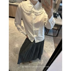 批发法式简约风蕾丝<b class='q'>娃娃领</b>长袖<b class='q'>衬衫</b>女2026年春季优雅百搭宽松上衣白色