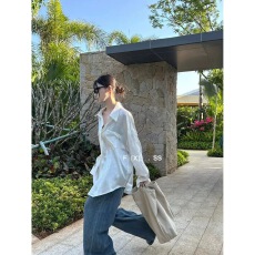 批发十三行韩版2026早春新款设计感法式后背蕾丝醋酸宽松长袖<b class='q'>衬衣</b><b class='q'>衬衫</b>