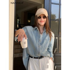 批发26年早春韩系休闲洗水工艺波浪纹<b class='q'>牛仔</b><b class='q'>衬衫</b>