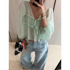 批发韩国东大门2026春季新款抽褶木耳边休闲设计<b class='q'>雪纺</b><b class='q'>衬衫</b>女