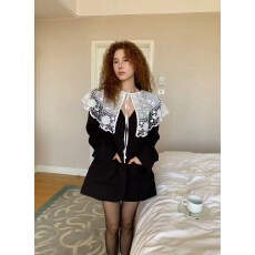 批发韩版2026早春新款设计感韩系复古时髦可拆<b class='q'>蕾丝</b>披肩V领外套<b class='q'>西装</b>