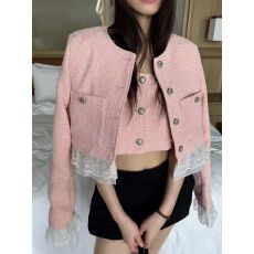 批发早春减龄糖果色<b class='q'>蕾丝</b>拼接小香风短外套搭同色背心马甲上衣