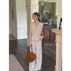 批发法式松弛感穿搭<b class='q'>套装</b>女2026春新款V领流苏马甲<b class='q'>休闲</b>长裤两件套