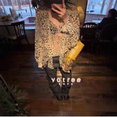 批发玖月伍 '香氛小野豹'贵贵oni~中GU调米底奢感飘带雪纺豹纹衬衫