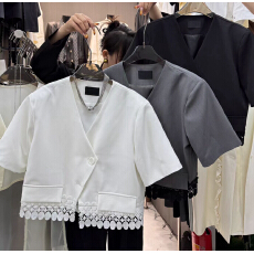 批发法式小香风西装<b class='q'>外套</b>女夏季小个子高级感气质名媛V领上衣