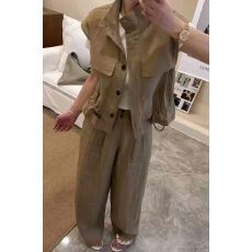 批发2026春季新款时尚套装女麻料<b class='q'>马甲</b>+长裤两件套休闲百搭套装