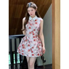 杨小卷 油画少女连衣裙千金风衬衫领印花无袖掐腰裙生日裙公主裙