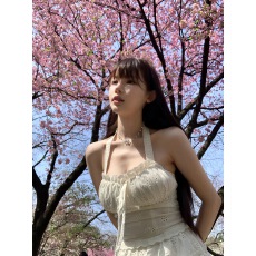 批发【TiTi美少女】纯欲风法式蕾丝钩花挂脖背心春季高腰花边小上衣