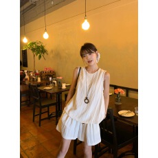 批发慵懒松弛感棉麻宽松背心休闲短<b class='q'>裤</b>套<b class='q'>装</b>夏季休闲设计感<b class='q'>气质</b>两件套女