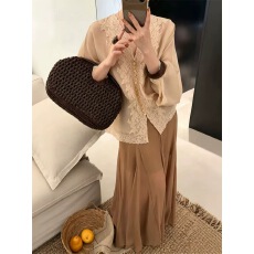 批发LASCELULA AMBRE同款法式蕾丝花边拼接<b class='q'>长袖</b><b class='q'>衬衫</b>女上衣