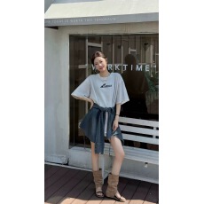 批发欧货2026夏季新款<b class='q'>欧美</b>风字母印花做旧大板短袖T恤+牛仔裙两件<b class='q'>套装</b>